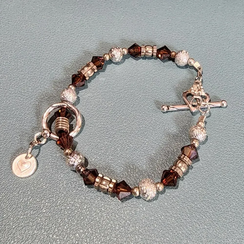 Brighton Crystal Sterling Silver Heart Toggle Bracelet Vintage - Picture 8 of 8